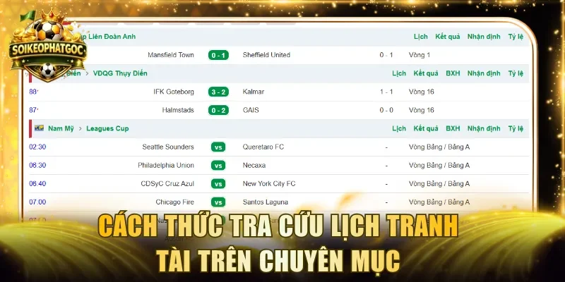 Cách thức tra cứu lịch tranh tài trên chuyên mục