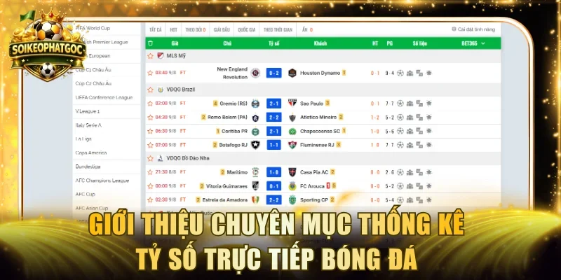 Giới thiệu chuyên mục thống kê tỷ số trực tiếp bóng đá